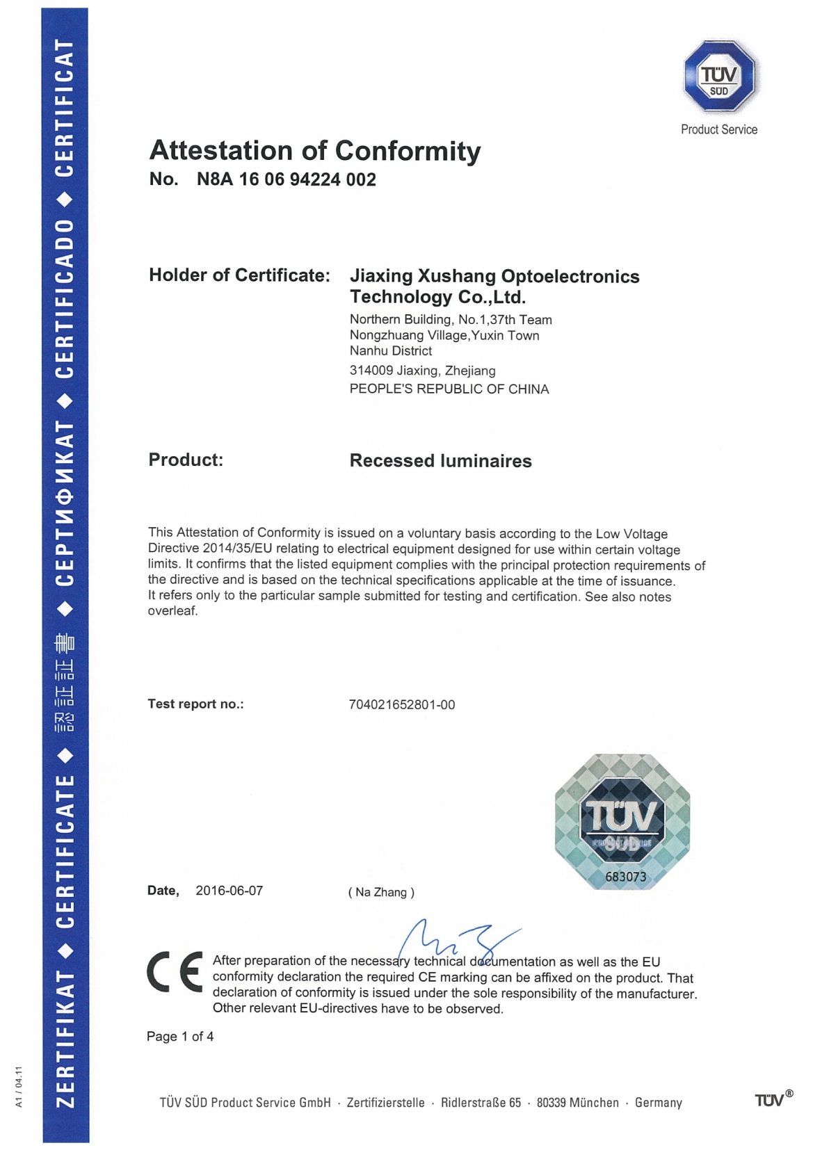 TUV-CE LVD Certificate