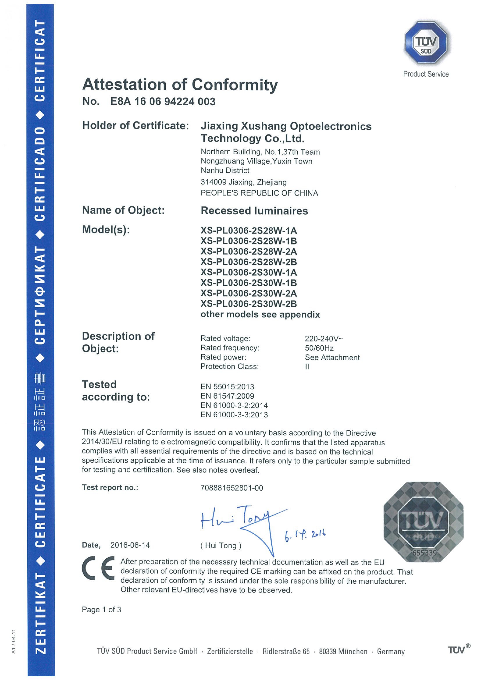 TUV-CE EMC Certificate