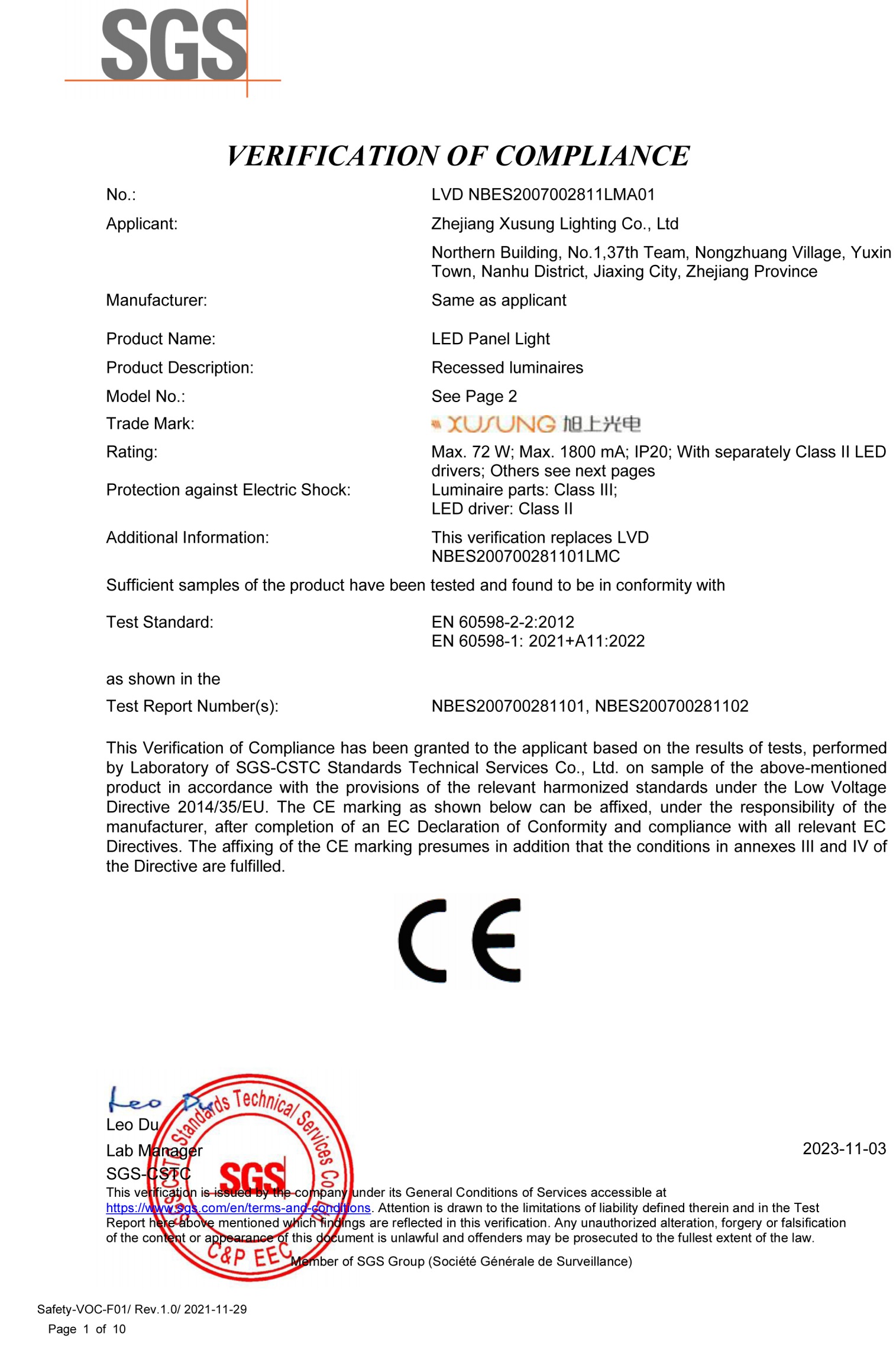 SGS-CE LVD Certificate