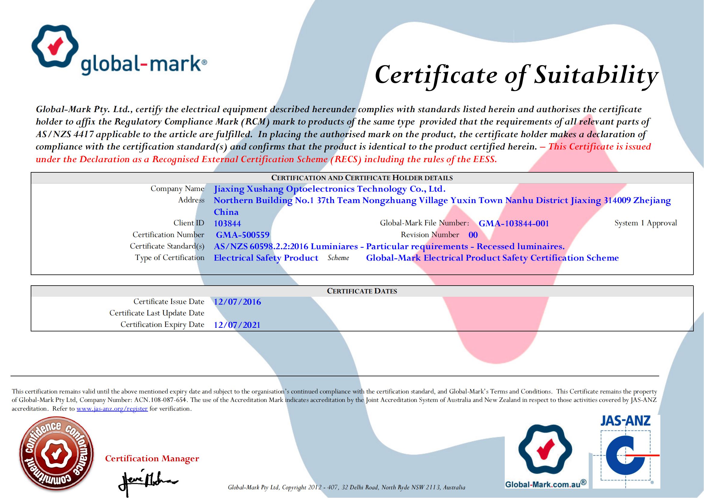 SAA Certificate