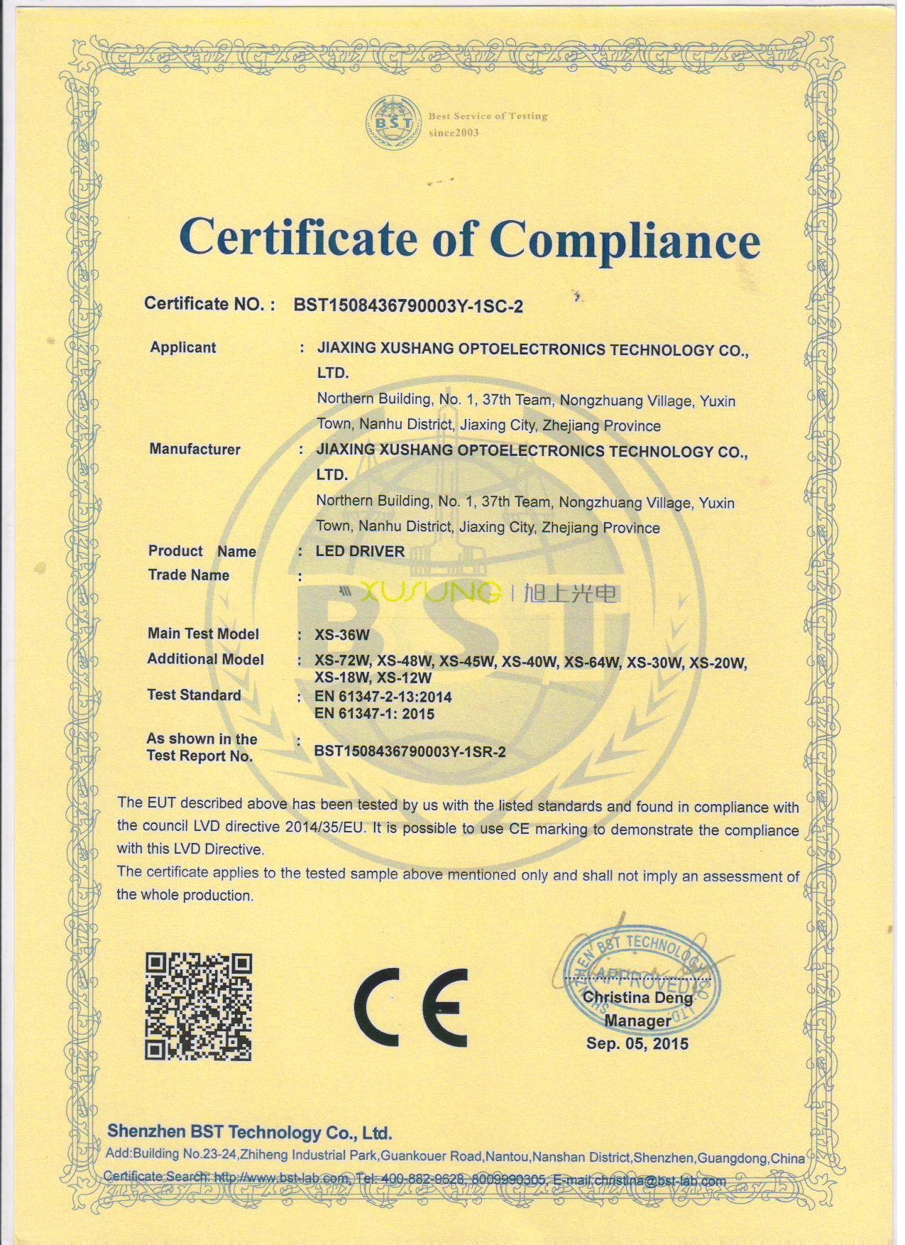 CE LVD Certificate of LED Driver