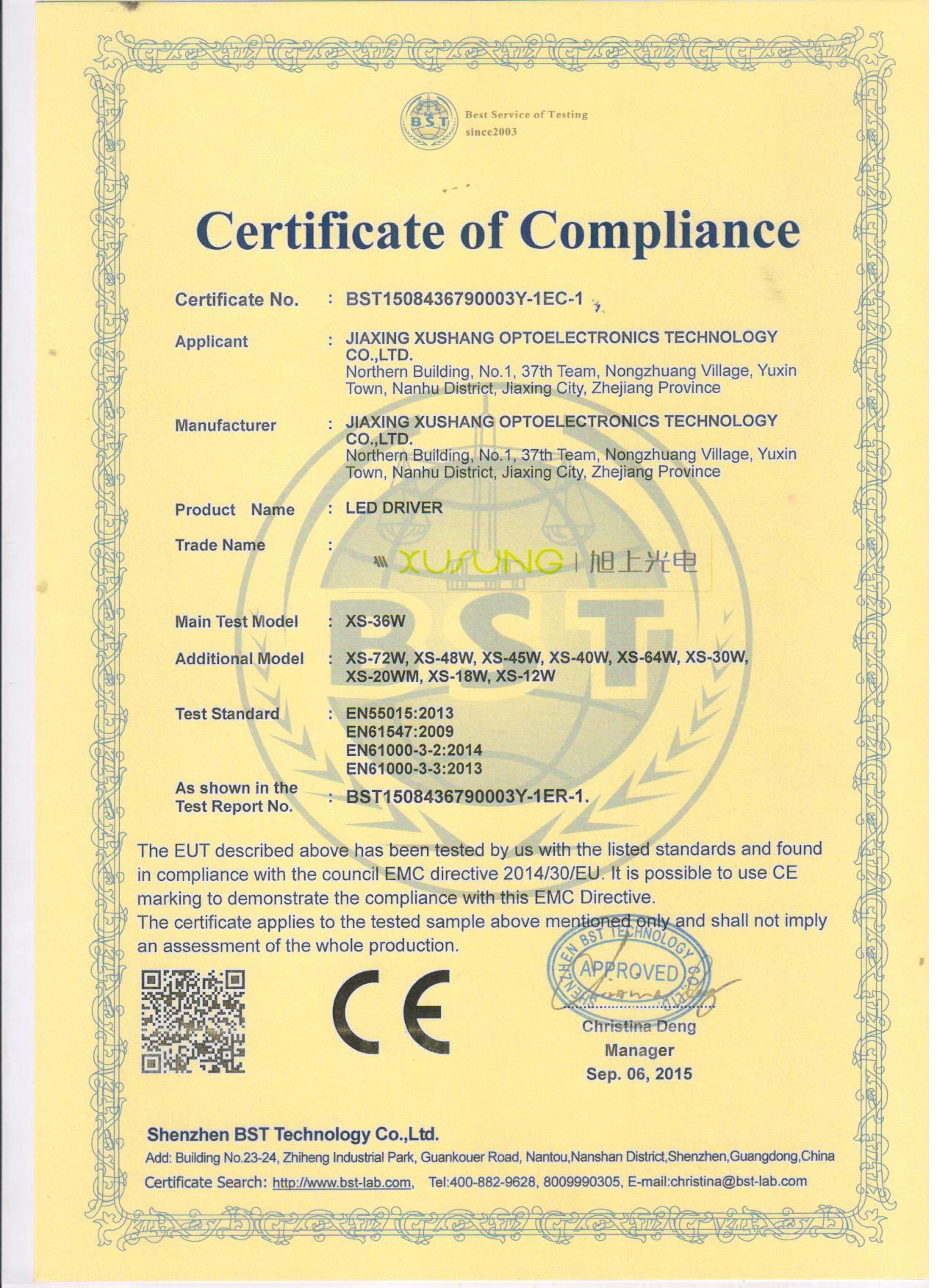 CE EMC Certificate of LED Driver